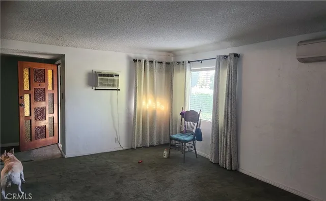 a view of a room with windows and closet