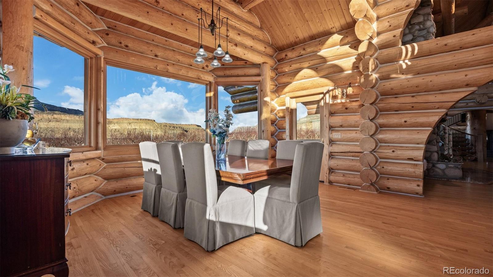 3875 F F 3/4 Road Palisade, CO 81526 - Photo 20 of 45 a view of a dining room with furniture wooden floor and chandelier