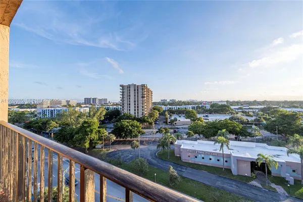 a view of a city from a balcony
