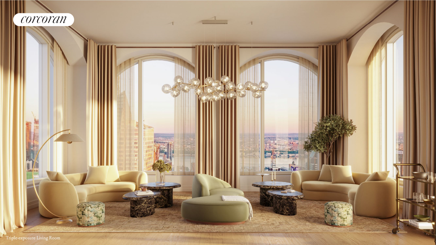 520 5th Avenue, Unit 65B Manhattan, NY 10036 - Photo 11 of 17 a living room with furniture and large windows