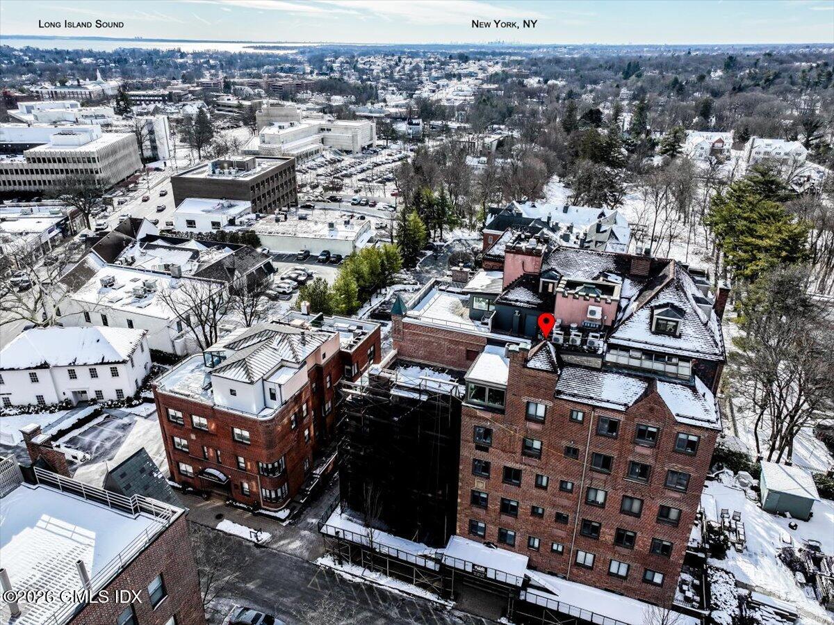 11 Lafayette Court, Unit 5B Greenwich, CT 06830 - Photo 28 of 34 Aerial View down to LI Sound+NYC