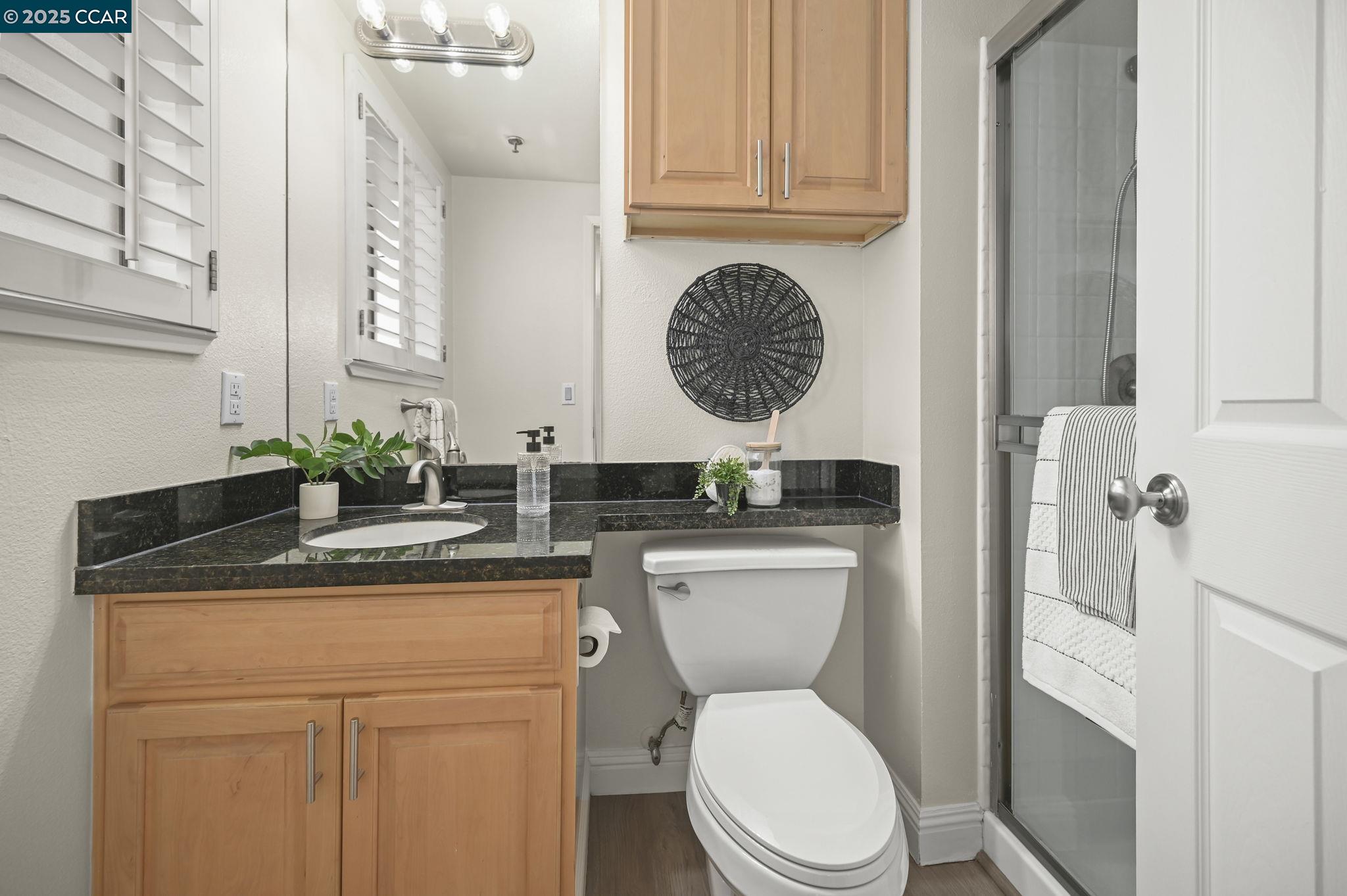 2550 Oak Road, Unit 209 Walnut Creek, CA 94597 - Photo 19 of 34 a bathroom with a toilet a sink and mirror