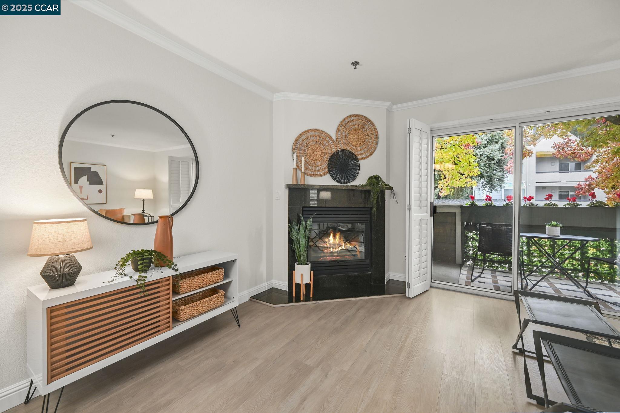 2550 Oak Road, Unit 209 Walnut Creek, CA 94597 - Photo 2 of 34 a living room with furniture and a fireplace
