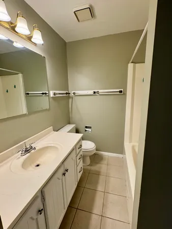 a bathroom with a sink a toilet and mirror