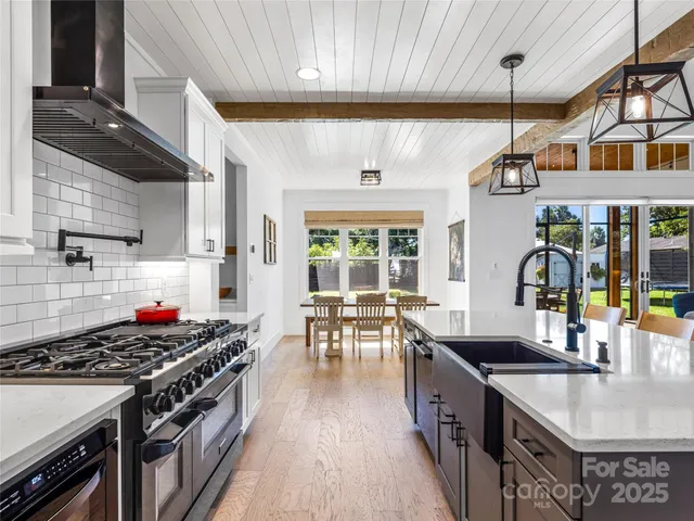 a kitchen with lots of counter top space