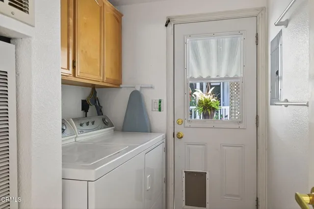 a outdoor dining space with furniture