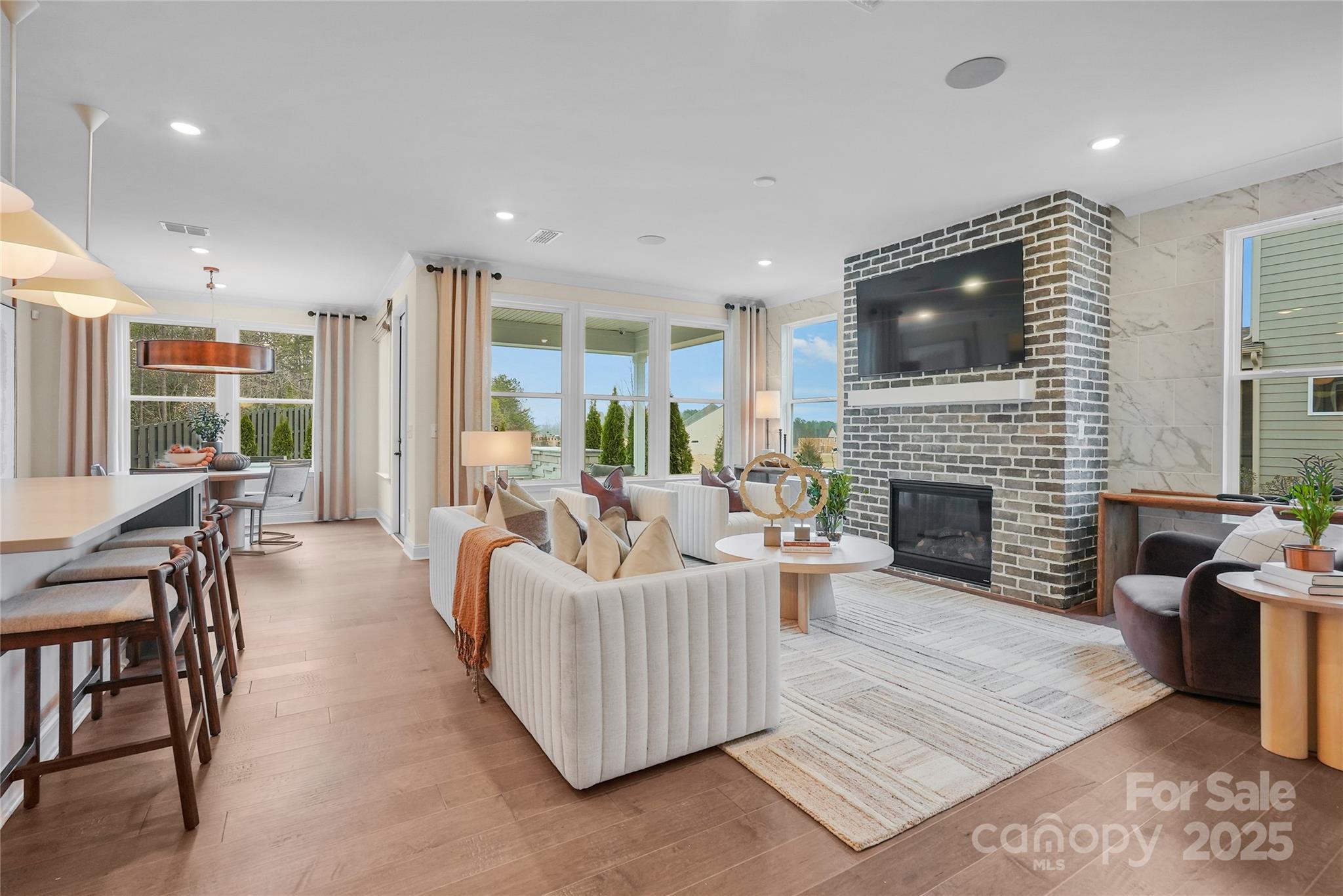 906 Kinship Drive Lancaster, SC 29720 - Photo 7 of 13 a living room with furniture a flat screen tv and a fireplace