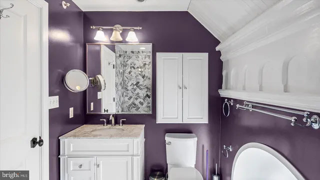a bathroom with a sink mirror and vanity