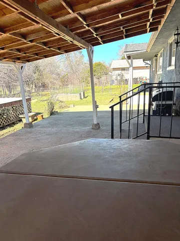a view of outdoor space and fountain