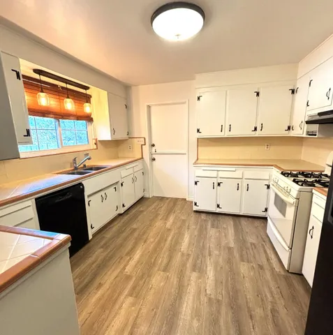 a kitchen with a sink and cabinets