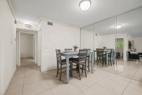 a view of a dining area with furniture