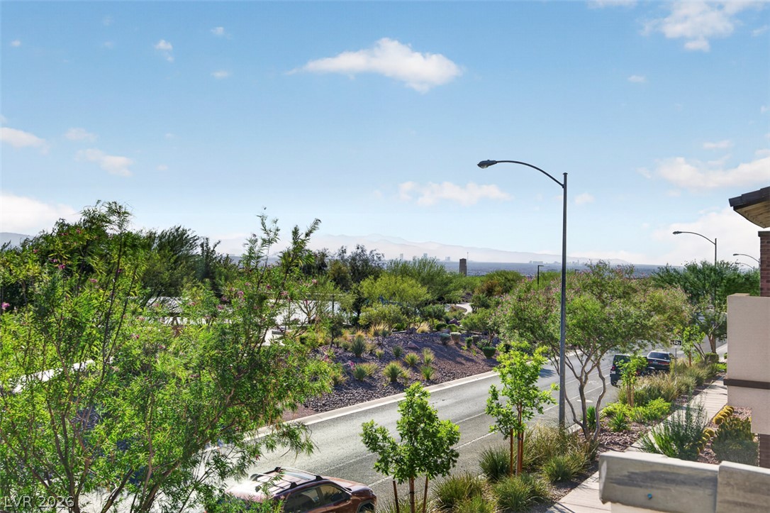 1100 East Sunset Road Henderson, NV 89011 - Photo 45 of 58 Breathtaking views of distant mountains and city lights unfold beyond a vibrant, verdant streetscape.