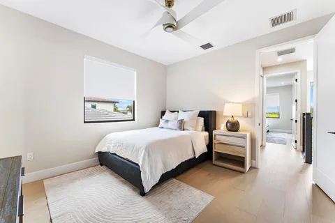 an aerial view of a swimming pool