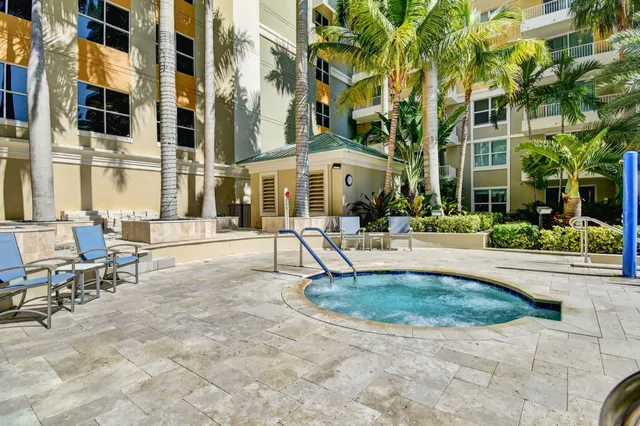 a view of a building with a garden