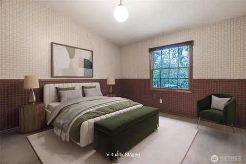 a bedroom with bed and window