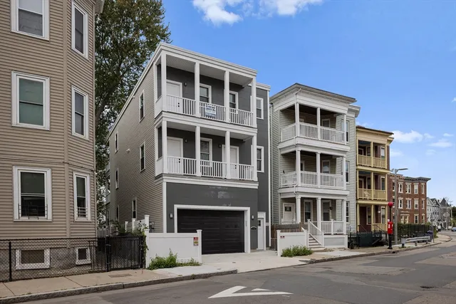 a front view of a multi story building