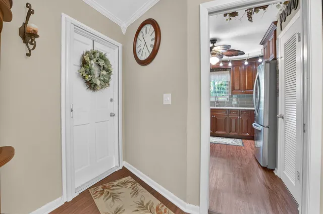 a view of a hallway with elevator