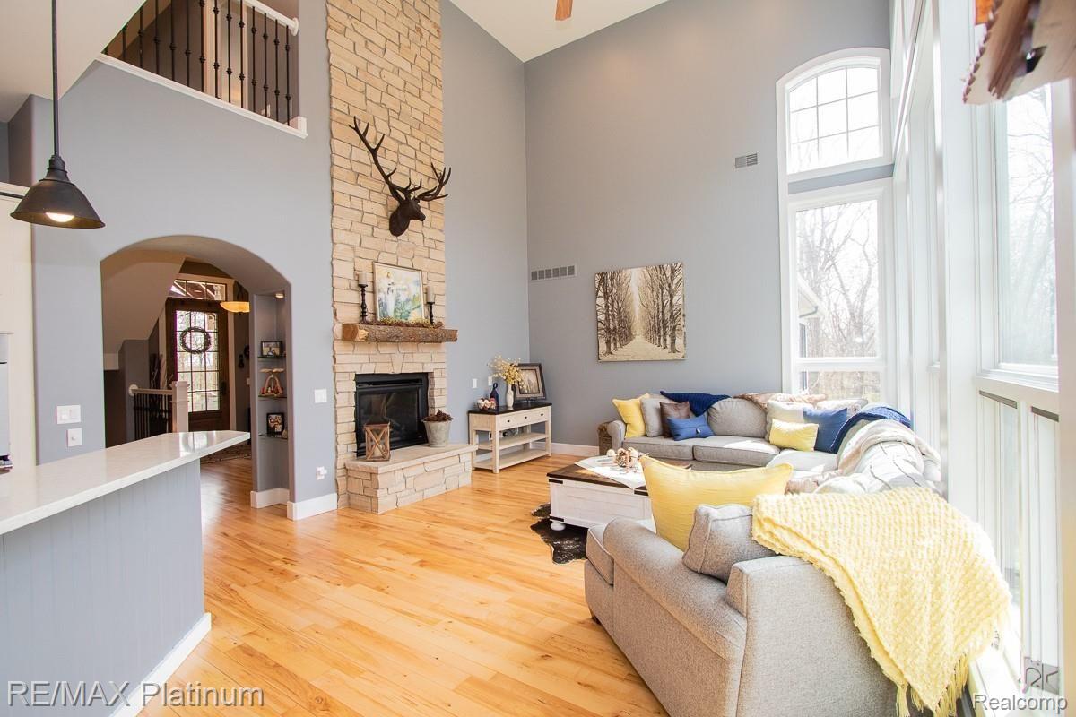 Living Room w Two Story  Fireplace