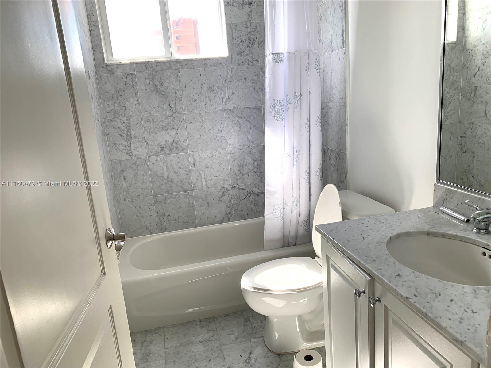 2501 Southwest 37th Avenue, Unit 306 Miami, FL 33133 - Photo 10 of 15 a bathroom with a granite countertop sink toilet and shower