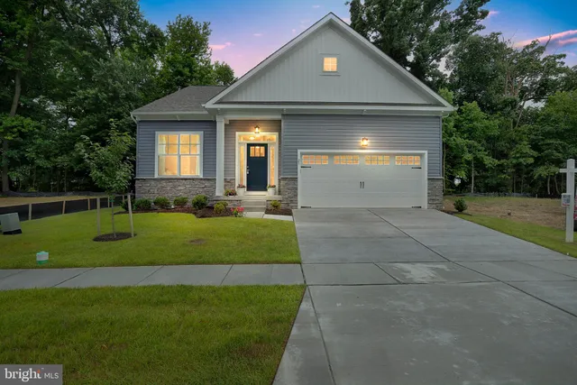 a front view of a house with a yard and trees