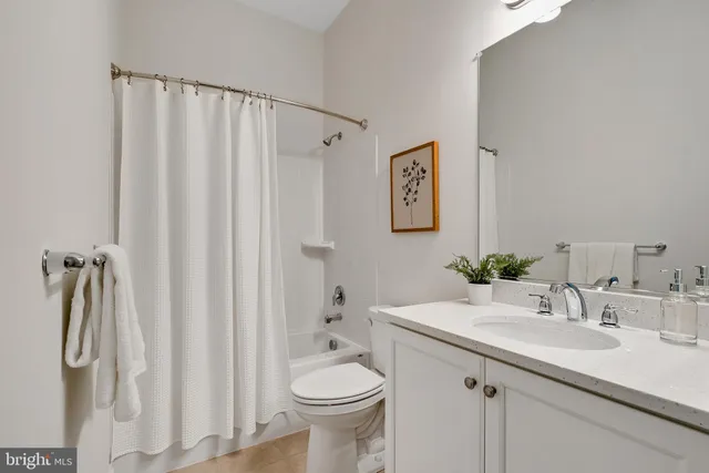 a bathroom with a sink a toilet and shower curtain