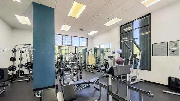 a view of a room with gym equipment