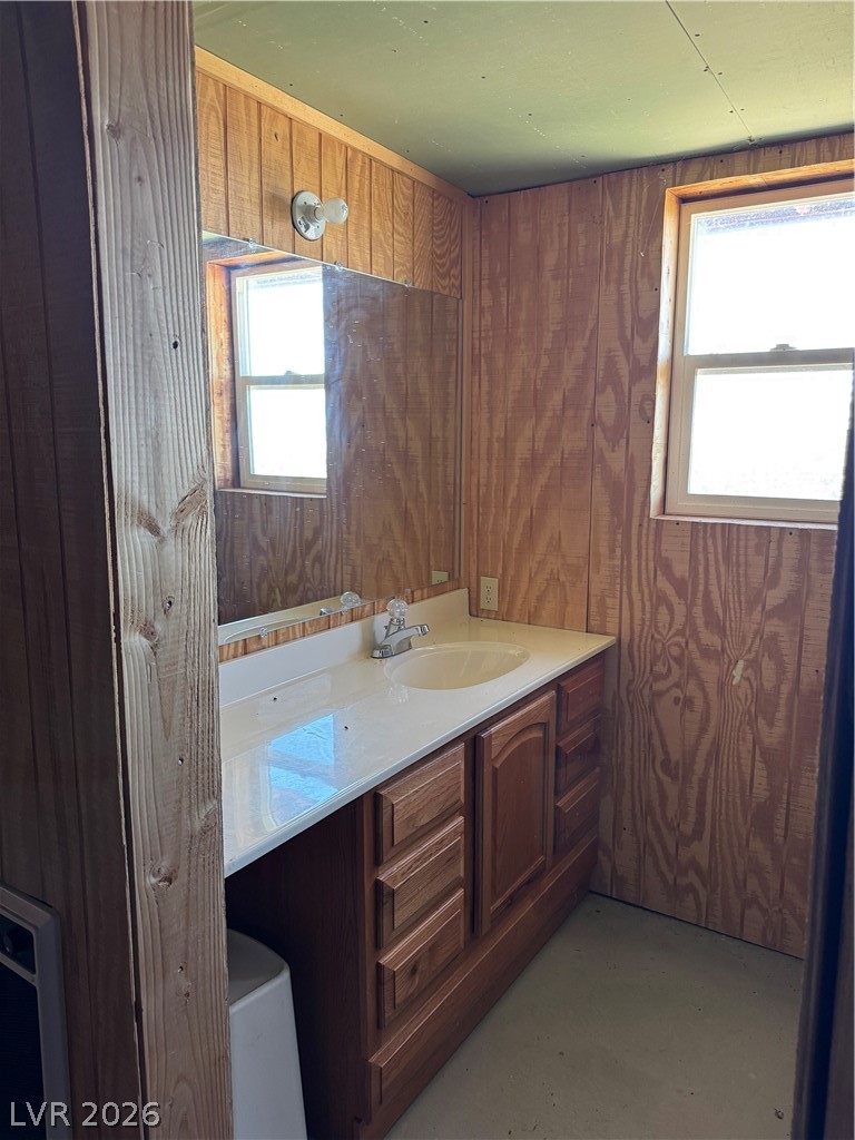 20996 Pinion Pine Road Pioche, NV 89043 - Photo 13 of 19 This bathroom features unique wooden wall paneling and ample natural light.