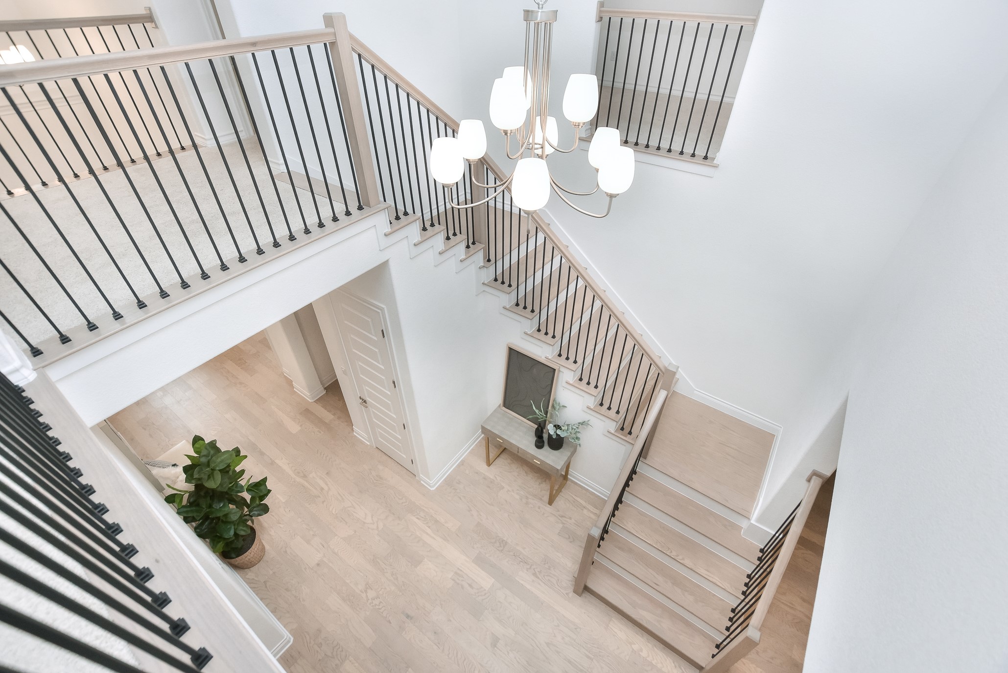 309 Wolf Rdg Road Georgetown, TX 78628 - Photo 23 of 39 Stairway with a high ceiling, hanging lights, and wood finished floors