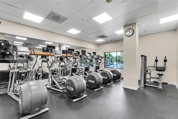a view of a room with gym equipment