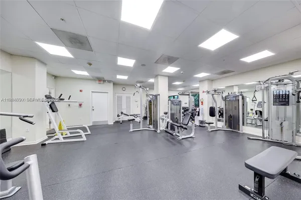 a view of a room with gym equipment