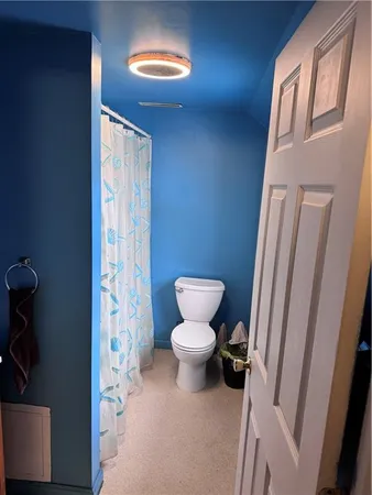 a bathroom with a toilet and a shower