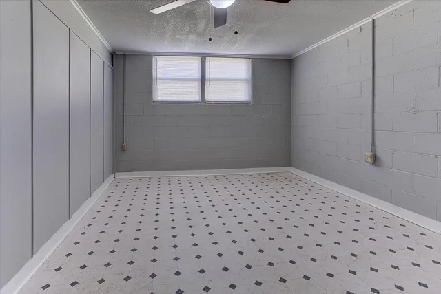 a big room with a bed