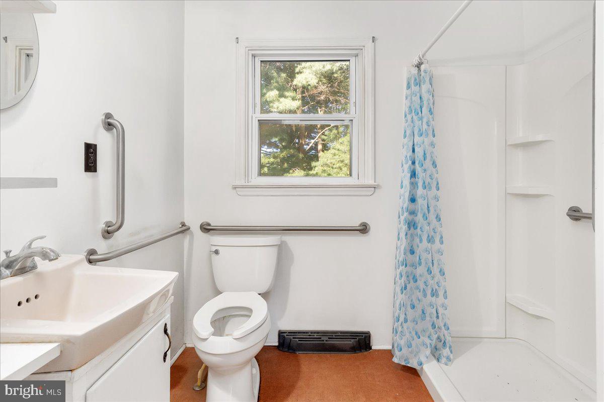 13806 Wolfsville Road Smithsburg, MD 21783 - Photo 17 of 35 a bathroom with a sink a toilet and shower curtain