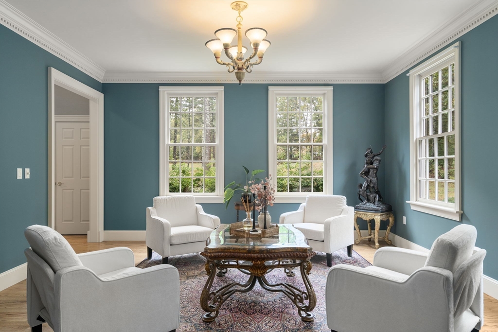137 Lake Street Sherborn, MA 01770 - Photo 5 of 42 a living room with fireplace furniture and a large window