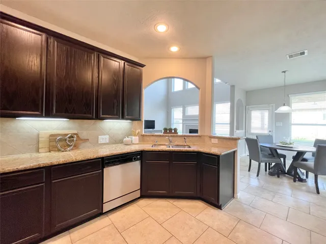 a kitchen with lots of counter top space