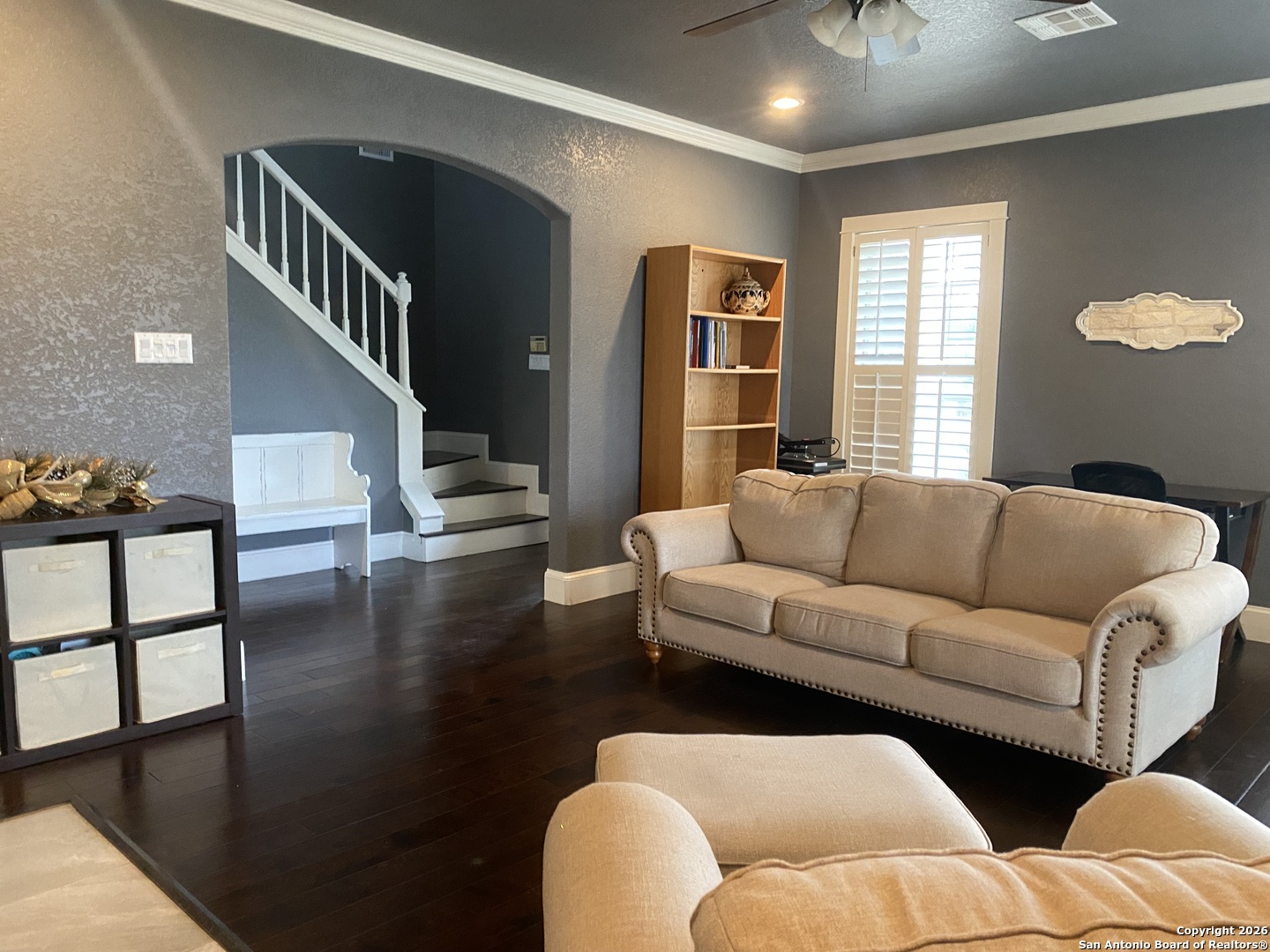 32010 Oak Ridge Parkway Bulverde, TX 78163 - Photo 17 of 48 a living room with furniture and a dining table with wooden floor