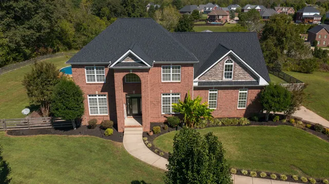 an aerial view of a house