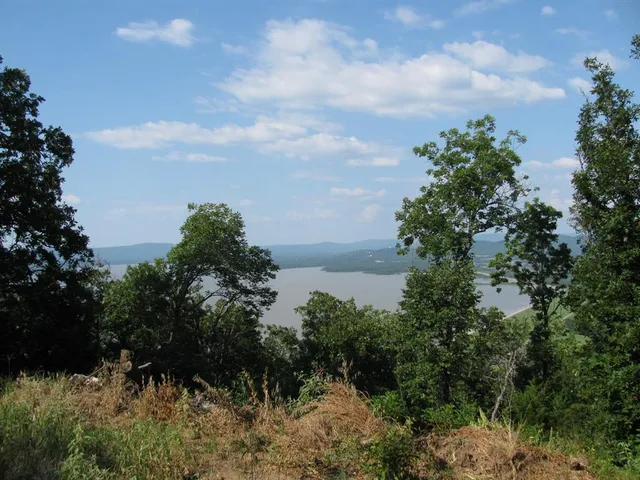 a view of a lake with a mountain in the background