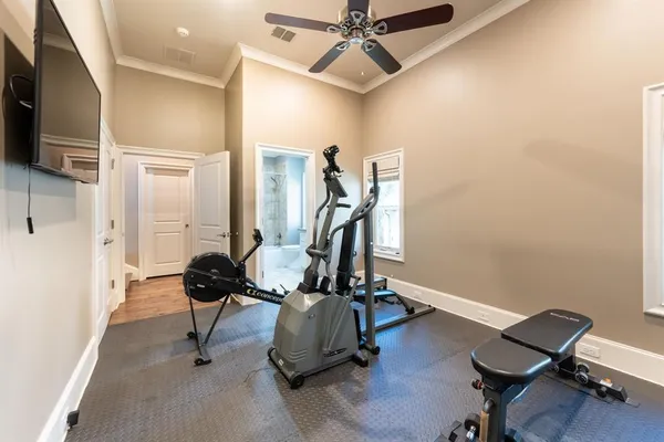 a view of a room with gym equipment