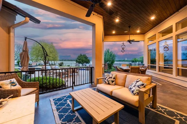 a balcony with furniture