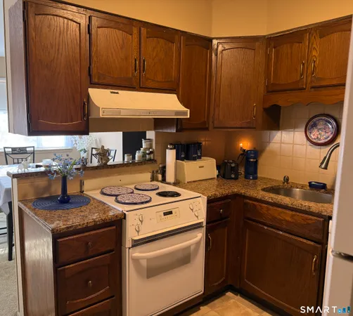 a kitchen with a sink a stove and cabinets