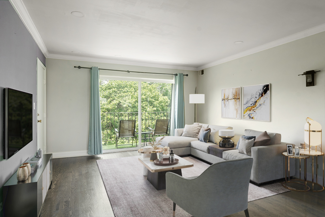 9390 Bay Colony Drive, Unit 3N Des Plaines, IL 60016 - Photo 6 of 15 a living room with furniture and a flat screen tv