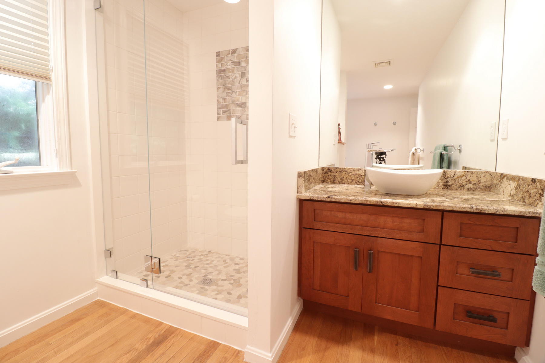 120 Fells Pond Road Mashpee, MA 02649 - Photo 23 of 42 a bathroom with a granite countertop sink and a mirror