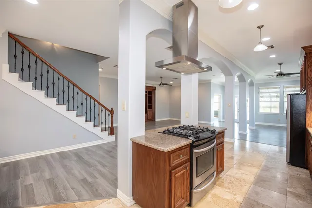 a view of a kitchen with a stove