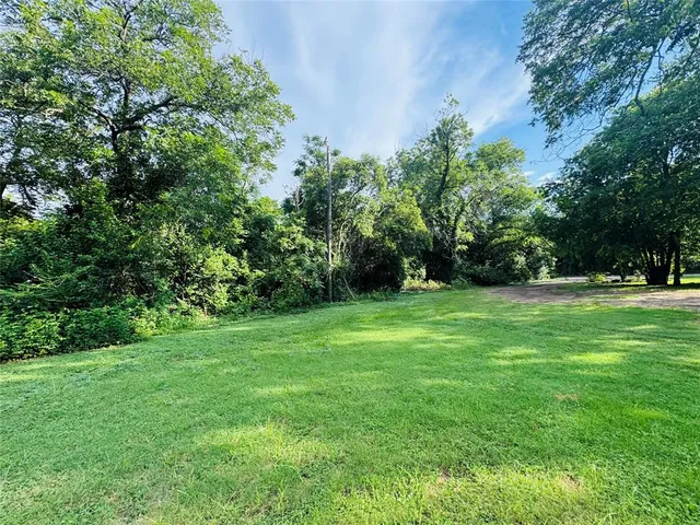 a view of green field with trees in the background