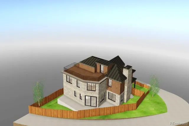 a living room with a stove and a wooden floor