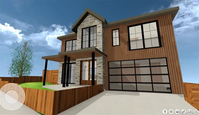 front view of a house with a large window