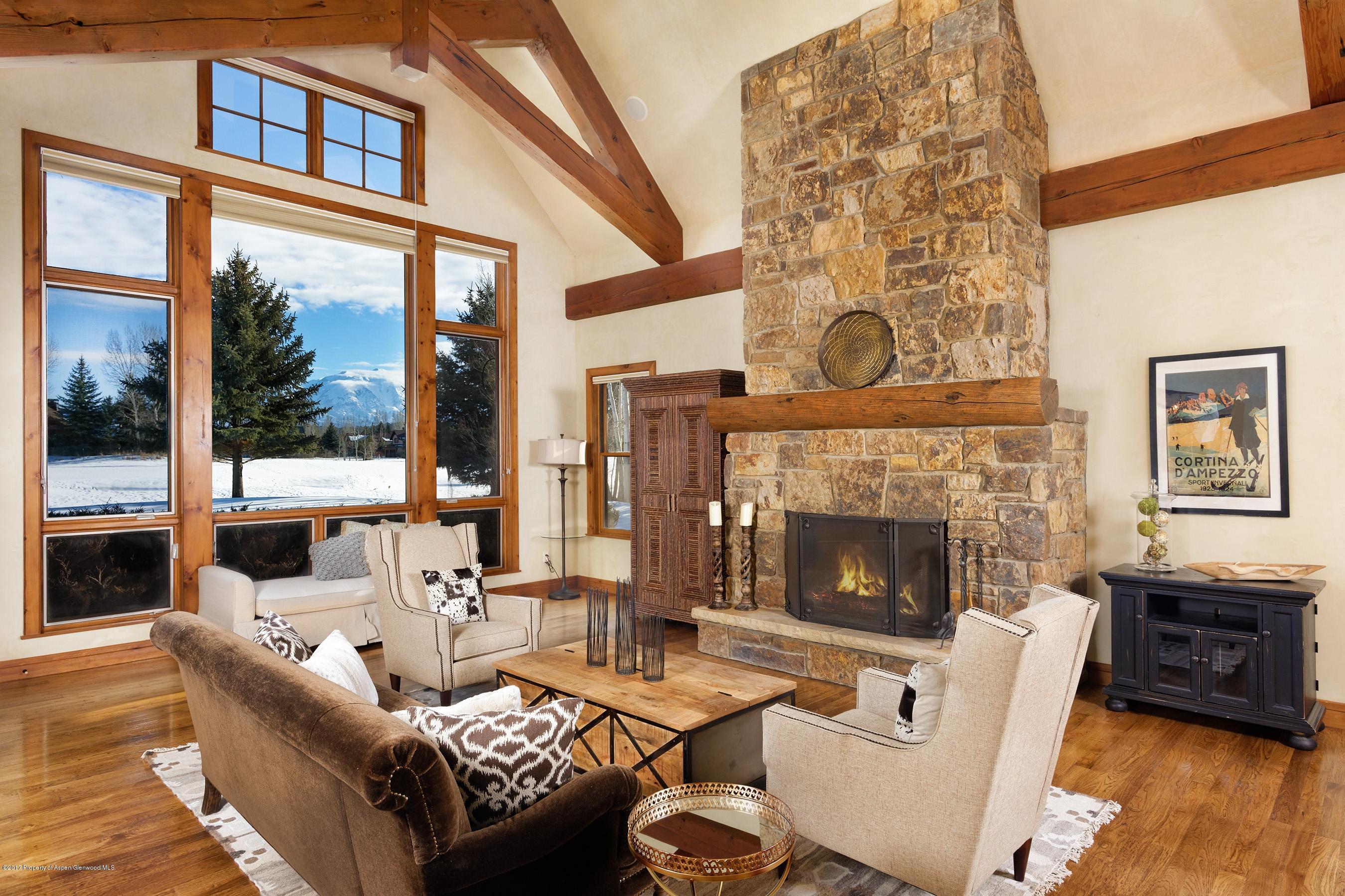108 Diamond A Ranch Road Carbondale, CO 81623 - Photo 3 of 30 a living room with furniture a fireplace and a floor to ceiling window
