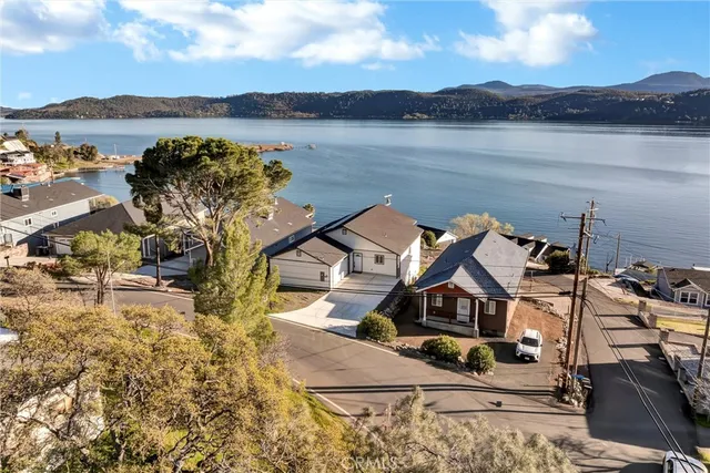 a view of a lake with a terrace