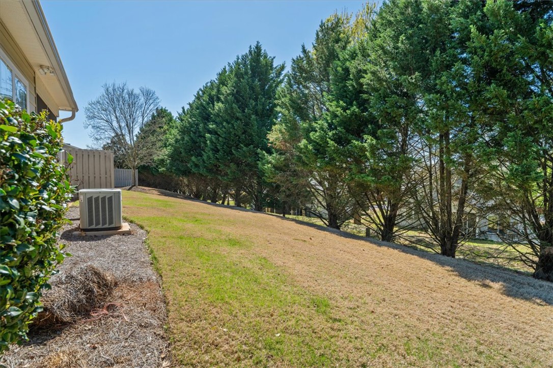 100 Shipyard Circle Anderson, SC 29621 - Photo 35 of 40 Backyard views from the patio features lush green landscaping and mature trees, perfect for outdoor enjoyment.